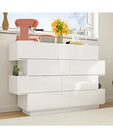 Homsee High Gloss White Wood 8-Drawer Double Dresser Modern Style