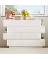 Homsee High Gloss White Wood 8-Drawer Double Dresser Modern Style