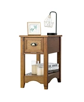 Gymax Contemporary Chair Side End Table Compact Table w/ Drawer Nightstand Tawny