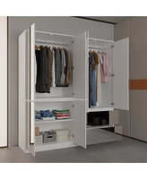 Famapy White High Gloss Mirrored Doors Big Wardrobe Combo Armoires