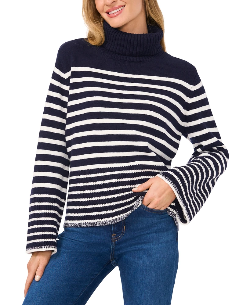 CeCe Women's Turtle Neck Stripe Sweater