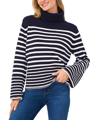 CeCe Women's Turtle Neck Stripe Sweater