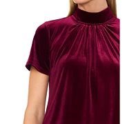 CeCe Women's Velvet Mock-Neck Tie-Back Short-Sleeve Top