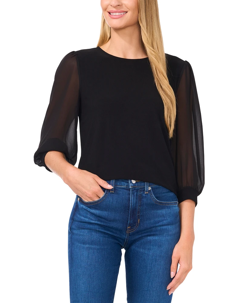 CeCe Women's 3/4-Sheer-Sleeve Top