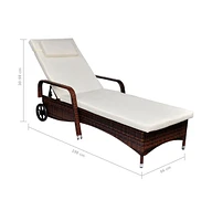 vidaXL Sun Lounger with Cushion & Wheels Poly Rattan Brown