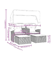 vidaXL Patio Sofa 2-Seater with Canopy and Stools Poly Rattan