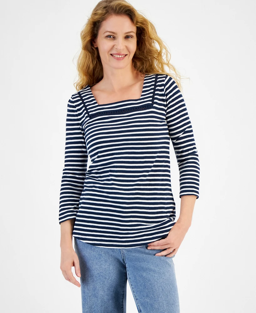 Style & Co Petite Wintery Stripe Cotton Top, Created for Macy's