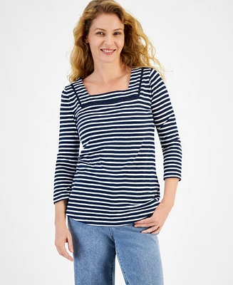 Style & Co Petite Wintery Stripe Cotton Top, Created for Macy's