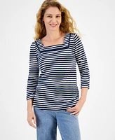 Style & Co Petite Wintery Stripe Cotton Top, Created for Macy's