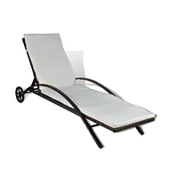 vidaXL Sun Lounger with Cushion & Wheels Poly Rattan Brown