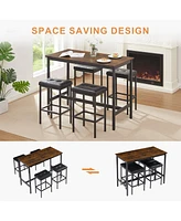 Slickblue 5-Piece Industrial Style Pub High Dining Table Set with Stools for Modern Bar Area