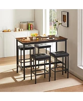 Slickblue 5-Piece Industrial Style Pub High Dining Table Set with Stools for Modern Bar Area