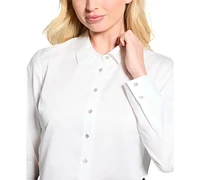 Guess Women's Sami Beaded-Button Long-Sleeve Cropped Shirt