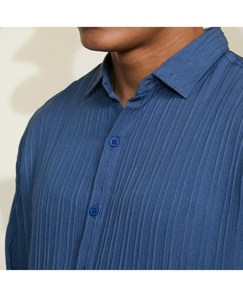 Campus Sutra Men's Lapis Blue Self-Design Striped Shirt