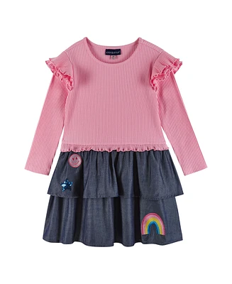 Andy & Evan Little Girls Toddler/Child Pink Rib Knit Top and Tiered Skirt