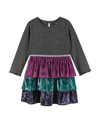 Andy & Evan Little Girls Toddler/Child Multi Colored Crushed Velvet Tiered Dress