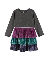 Andy & Evan Little Girls Toddler/Child Multi Colored Crushed Velvet Tiered Dress