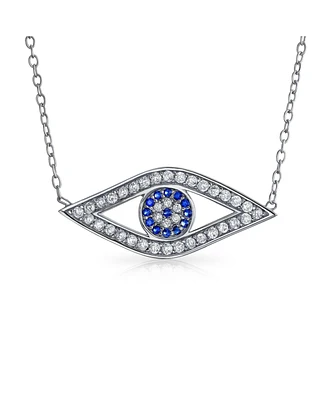 Bling Jewelry Turkish Blue Yellow Pave Cz Spiritual Protection Amulet Evil Eye Pendant Station Necklace For Women .925 Sterling Silver