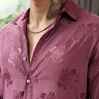 Campus Sutra Men's Rouge Pink Self-Design Floral Shirt