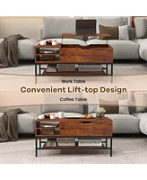 Gymax Lift Top Coffee Table w/ Hidden Compartment & Removable Storage Shelf Metal Frame