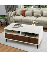 Gymax Coffee Table Modern Rectangle w/ Storage Shelf & Drawers Living Room Furniture