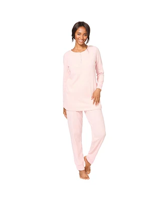 Dreams & Co. Women's Thermal Henley Pajama Set