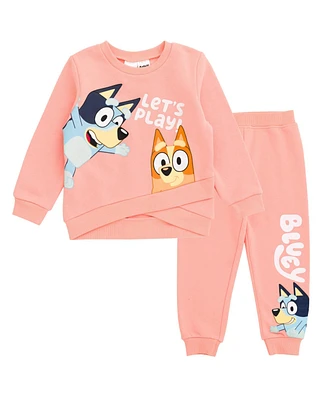 Bluey Girls Fleece Sweatshirt and Jogger Pants Outfit Set to (12 Months - 14-16)