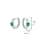 Bling Jewelry Classic Dainty Round Cubic Zirconia Solitaire Clear Green Cz Small Hoop Huggie Earrings For Women .925 Sterling Silver