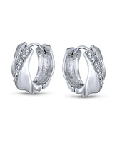 Bling Jewelry Elegant Cubic Zirconia Cz Accent Stripe Cross Twist Huggie Small Hoop Earrings For Women .925 Sterling Silver