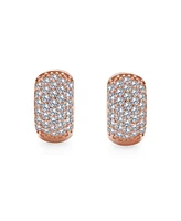 Bling Jewelry 5 Five Row Pave Cubic Zirconia Wide Huggie Hoop Earrings For Women Rose Gold Plated .925 Sterling Silver