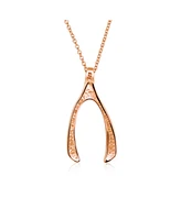 Bling Jewelry Good Luck Graduation Charm Wishbone Pendant Necklace For Women .925 Sterling Silver Rose Pink Gold Plated