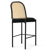 Set Of 2 Upholstered Boucle Counter Stool With Rattan Back Cane-Maison Boucle