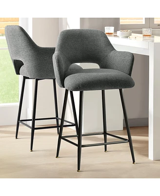 Maison Boucle 25.5" Armrest Counter Stools Set of 2,Upholstered Height Barstools with Back-Maison