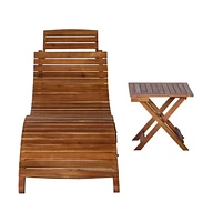 vidaXL Sunlounger with Table Solid Acacia Wood Brown