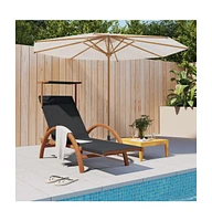 vidaXL Sun Lounger with Canopy Gray Textilene and Solid Wood Poplar