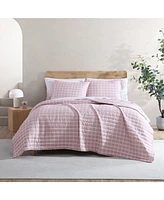 City Scene Woven Grid Microfiber Pink 3 Piece Quilt Set-King