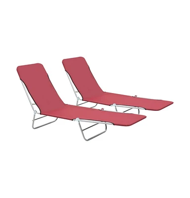 vidaXL Folding Sun Loungers 2 pcs Steel and Fabric Red