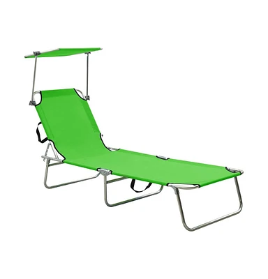 vidaXL Folding Sun Lounger with Canopy Steel Apple Green