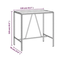 vidaXL Bar Table with Glass Top 43.3"x27.6"x43.3" Poly Rattan