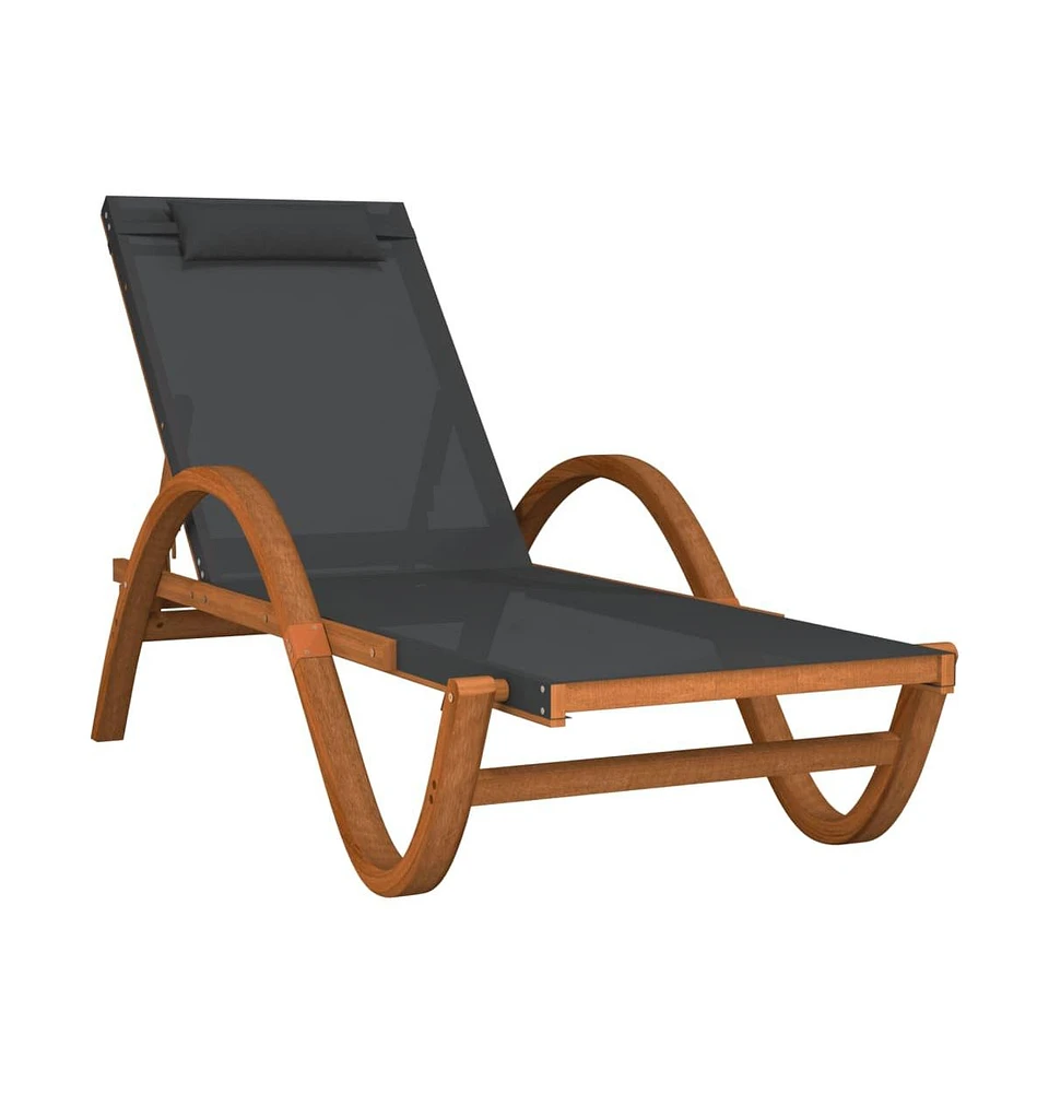 vidaXL Sun Lounger with Pillow Gray Textilene and Solid Wood Poplar