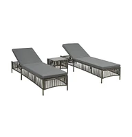 vidaXL Sunloungers 2 pcs with Table Poly Rattan Gray