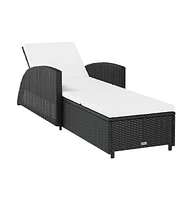 vidaXL Sun Lounger with Cream White Cushion Poly Rattan Black