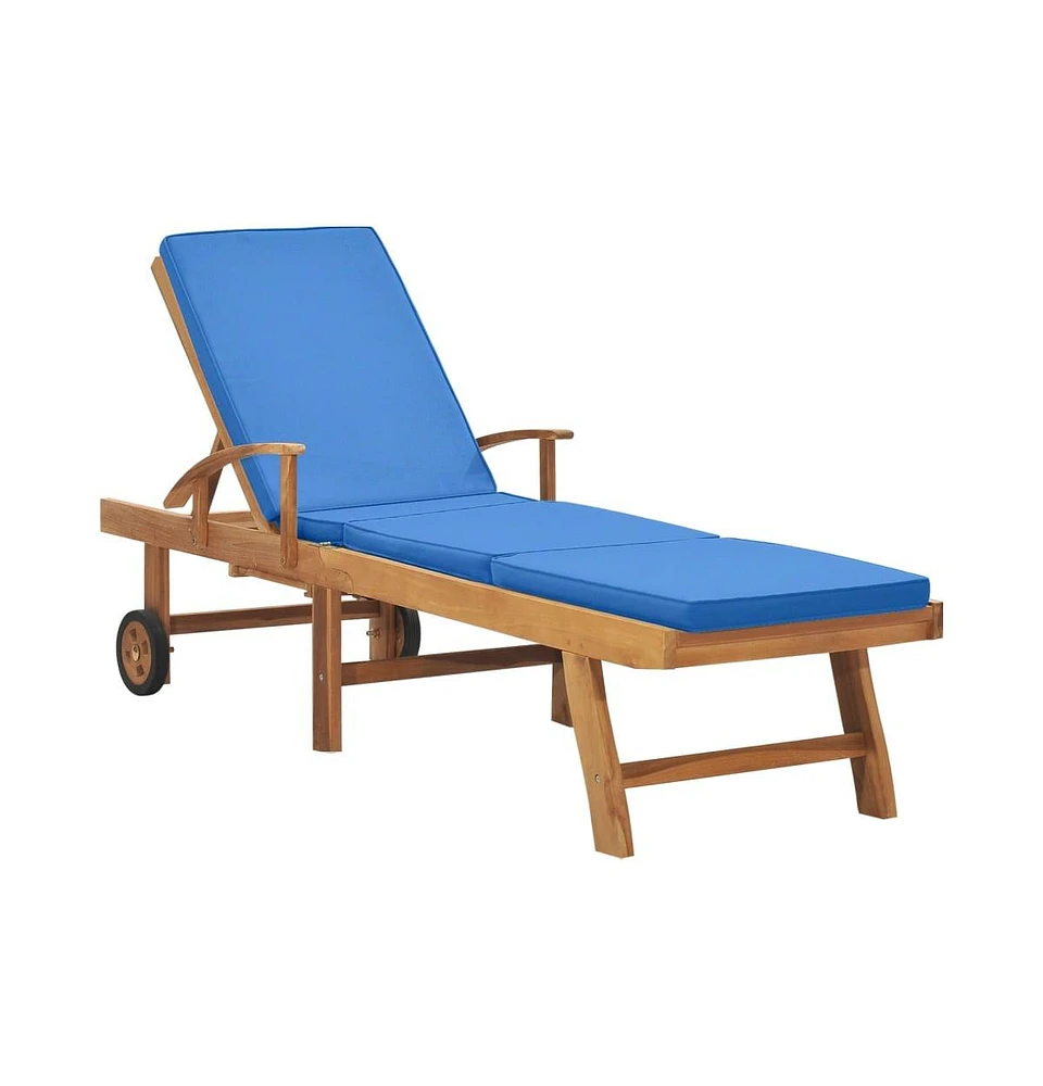 vidaXL Sun Lounger with Cushion Solid Teak Wood