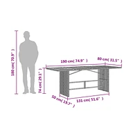 vidaXL Patio Table with Acacia Wood Top 74.8"x31.5"x29.1" Poly Rattan