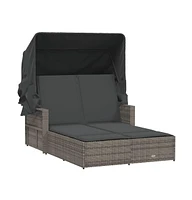 vidaXL Double Sun Lounger with Canopy and Cushions Poly Rattan