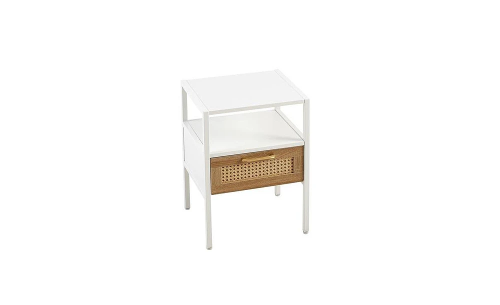 Slickblue Rattan End Table with Drawer for Chic Storage