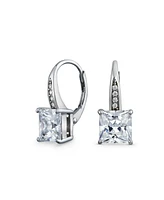 Bling Jewelry Holiday Classic 2CT Solitaire Cubic Zirconia Princess Cut Square Pave Drop Lever back Earrings For Women .925 Sterling Silver