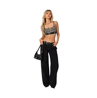 Edikted Women's Belted Denim Crop Top - Dark