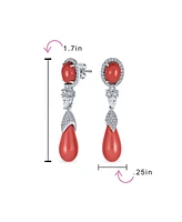 Bling Jewelry Style Pink Orange Teardrop Round Cz Prom Statement Dangle Earrings For Women Silver Plated Brass