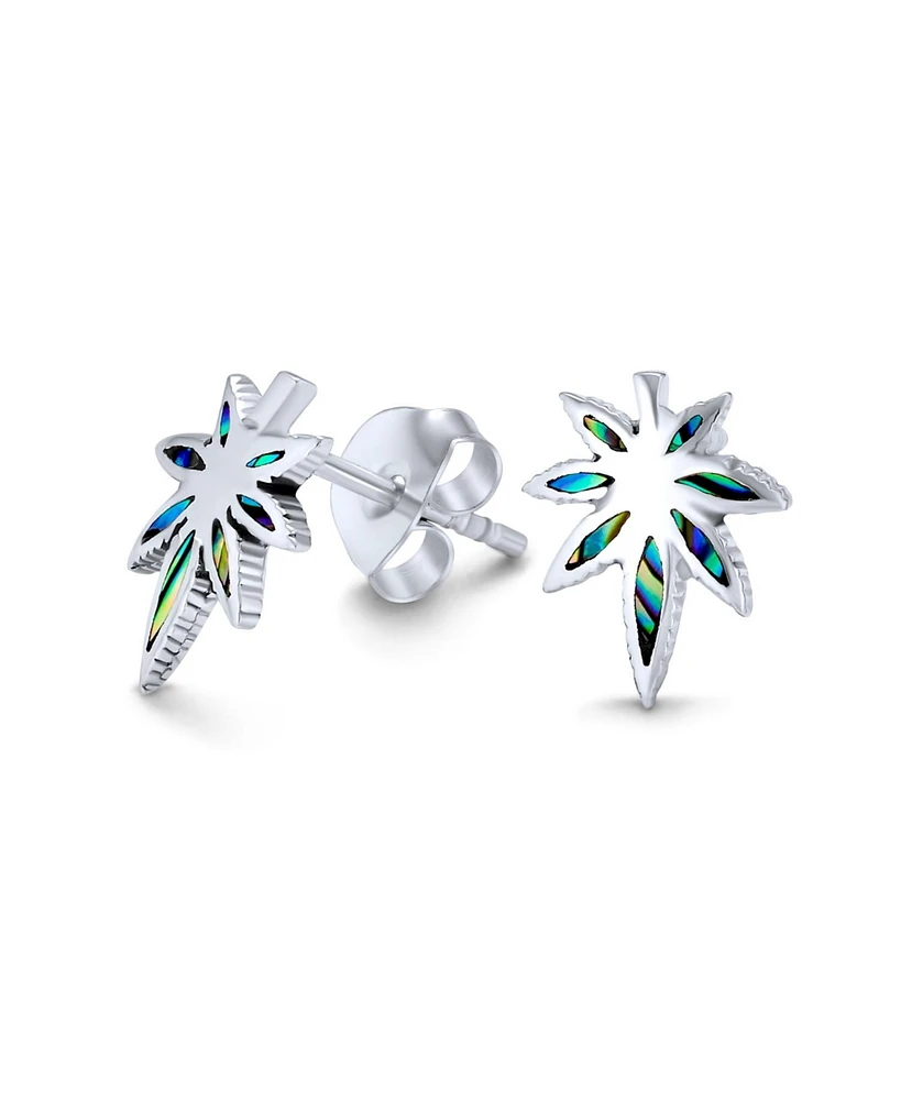 Bling Jewelry Rainbow Iridescent Inlay Abalone Shell Leaf Stud Earrings Western Jewelry For Women .925 Sterling Silver Lever Back